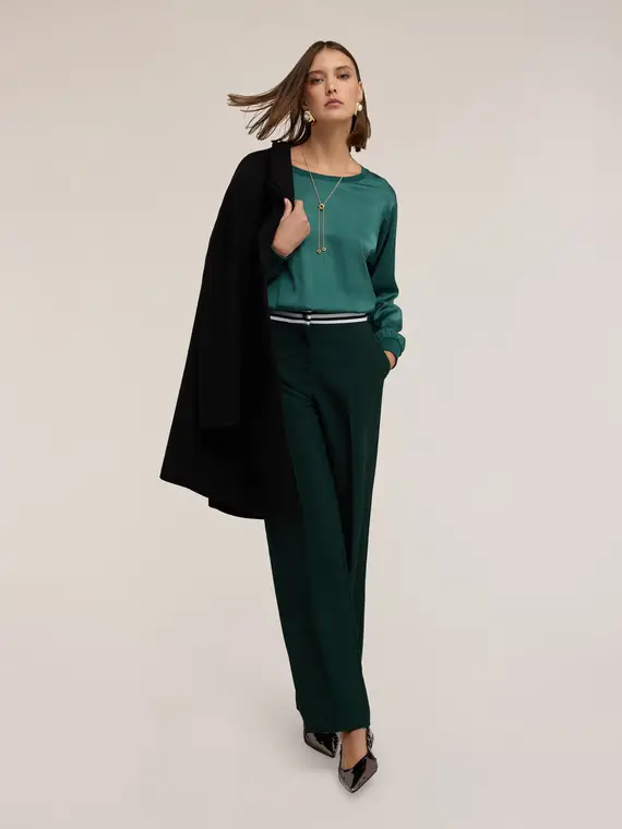 Blusa in crepe de chine con vestibilità boxy Donna, Verde