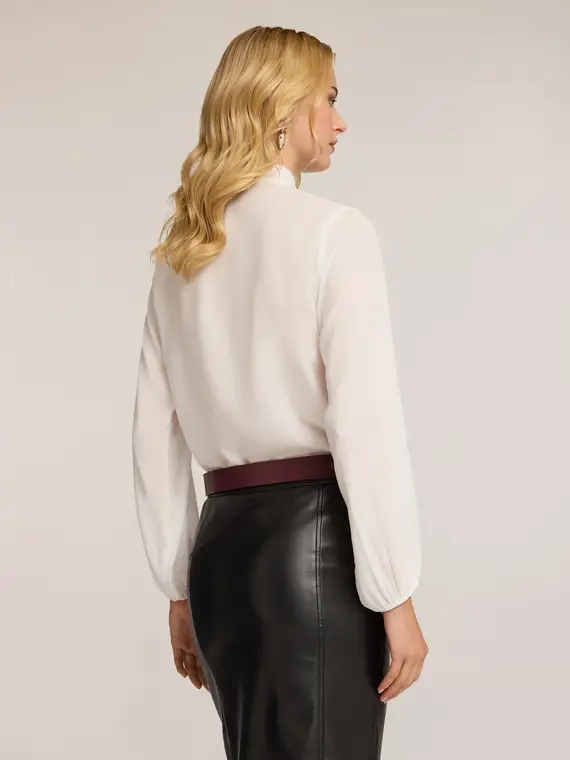 Blusa in georgette con fiocco Donna, Bianco miniatura 2