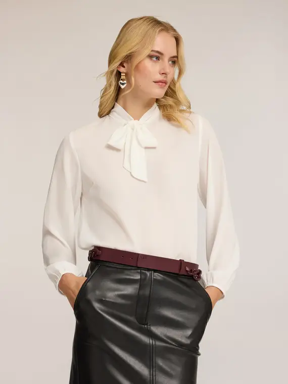 Blusa in georgette con fiocco Donna, Bianco