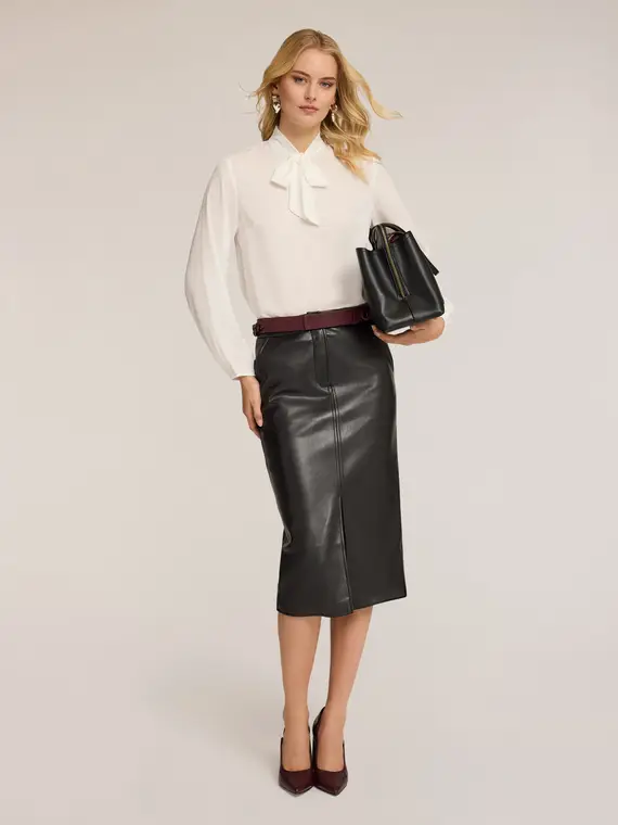 Blusa in georgette con fiocco Donna, Bianco miniatura 3