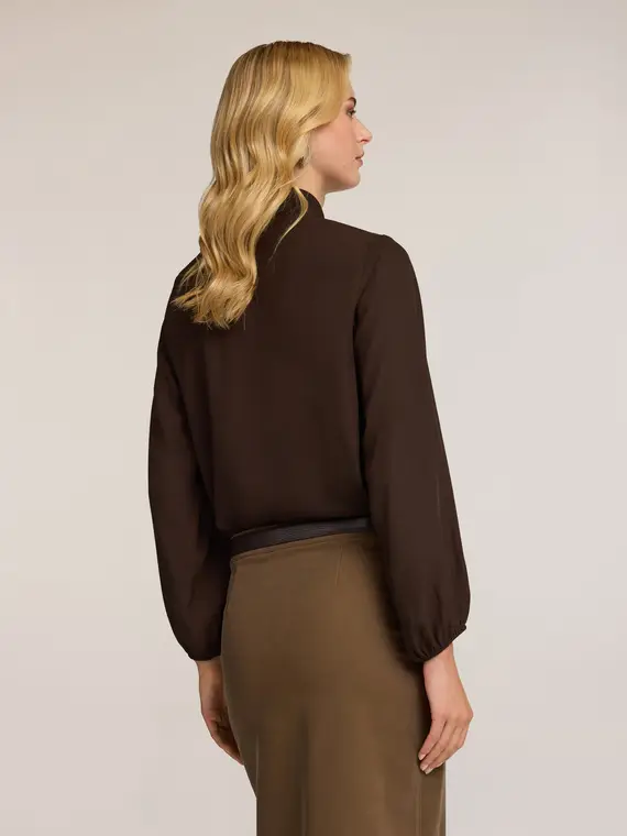 Blusa in georgette con fiocco Donna, Marrone miniatura 2