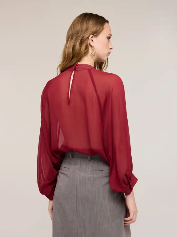 Blusa in georgette Donna, Bordeaux miniatura 2
