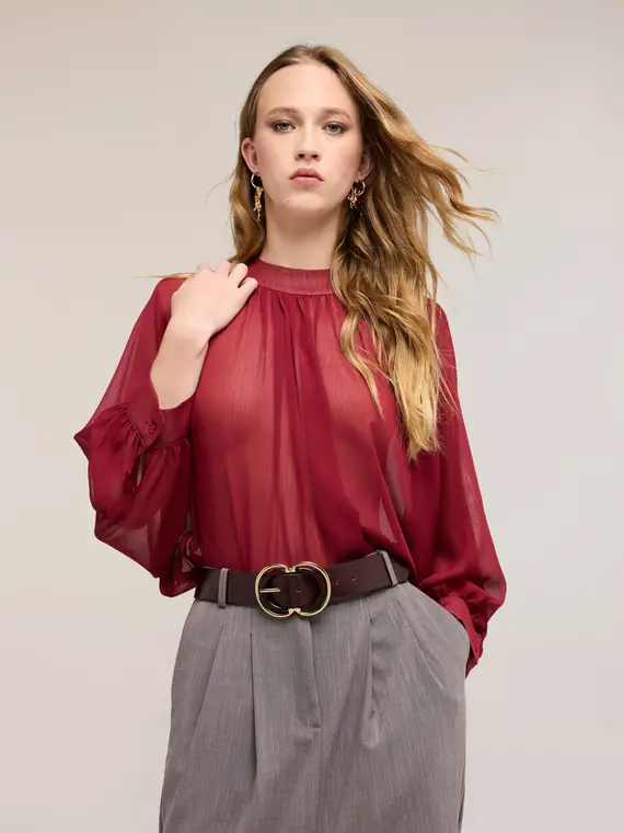 Blusa in georgette Donna, Bordeaux miniatura 3