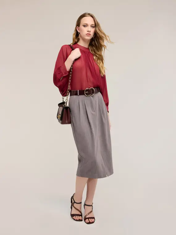 Blusa in georgette Donna, Bordeaux