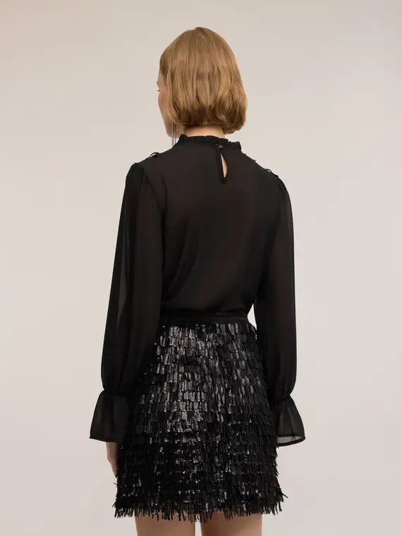 Blusa in georgette e ricamo di paillettes Donna, Nero miniatura 2