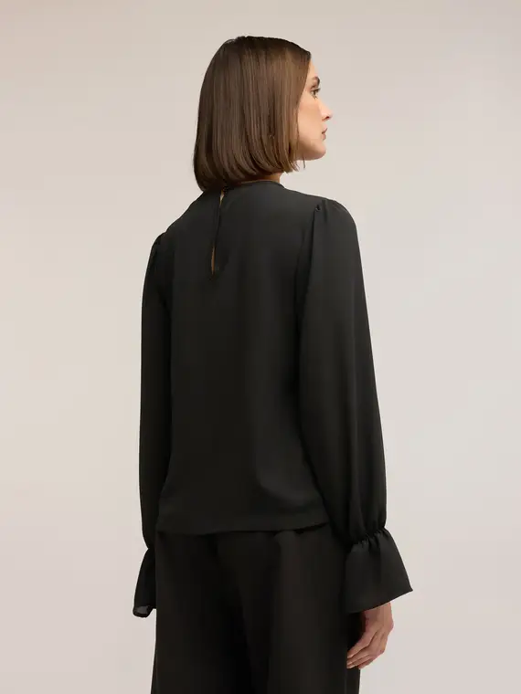 Blusa in georgette e ricamo di paillettes Donna, Nero miniatura 3