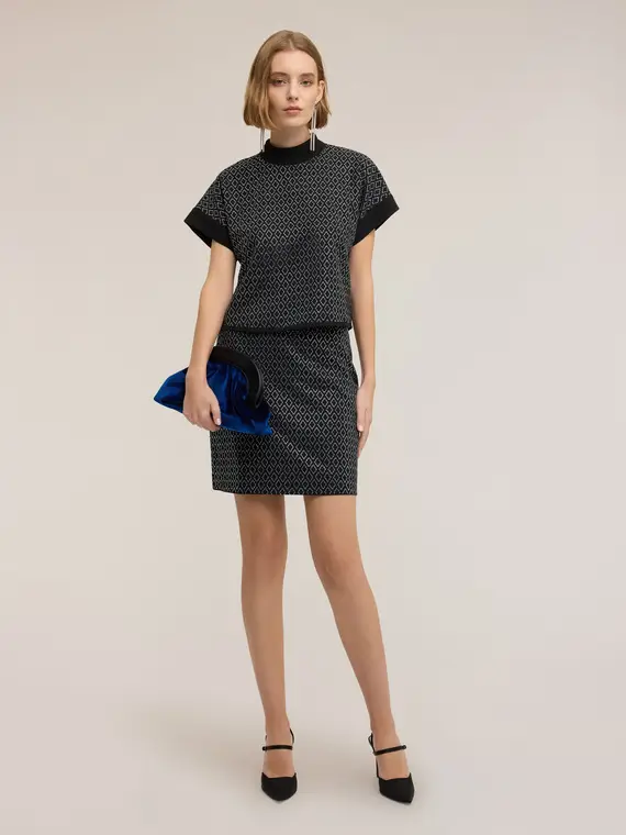 Blusa in jersey con applicazione geometrica di strass Donna, Nero