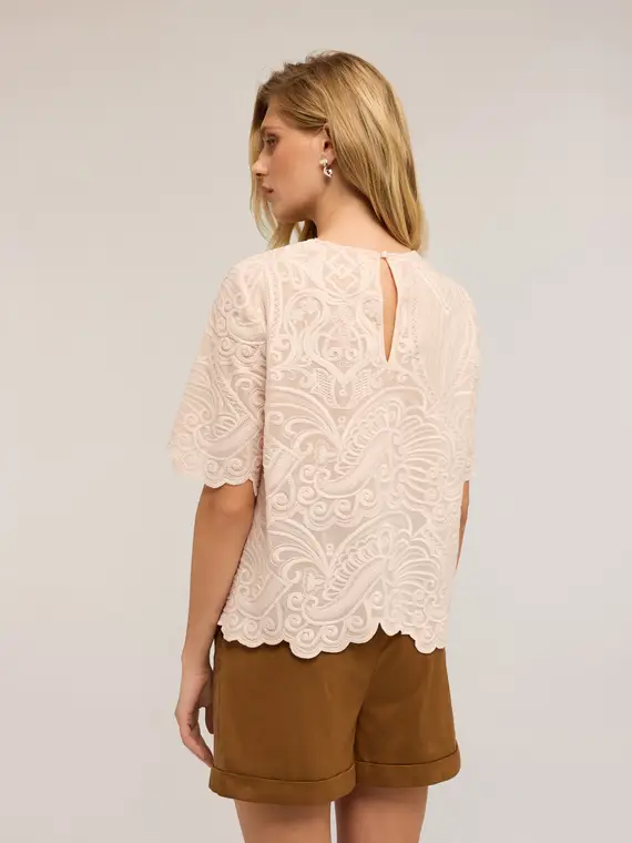 Blusa in organza ricamata Donna, Rosa miniatura 2