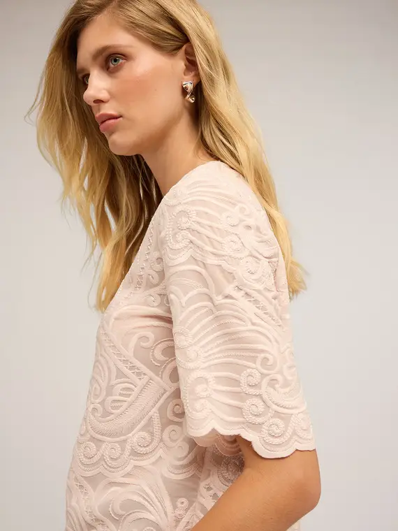 Blusa in organza ricamata Donna, Rosa miniatura 3