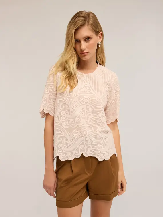 Blusa in organza ricamata Donna, Rosa