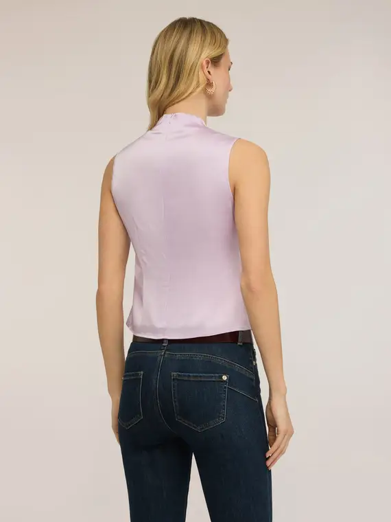 Blusa in raso con arricci Donna, Viola miniatura 2