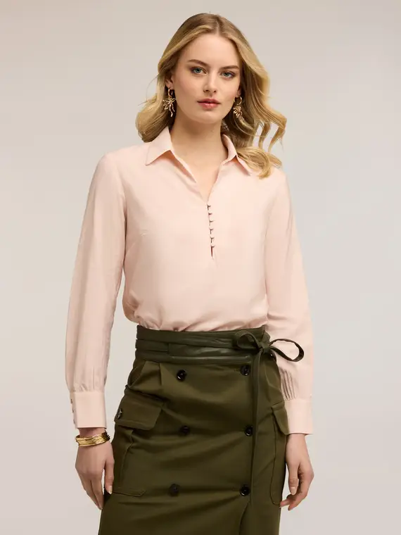 Blusa in raso con colletto Donna, Rosa