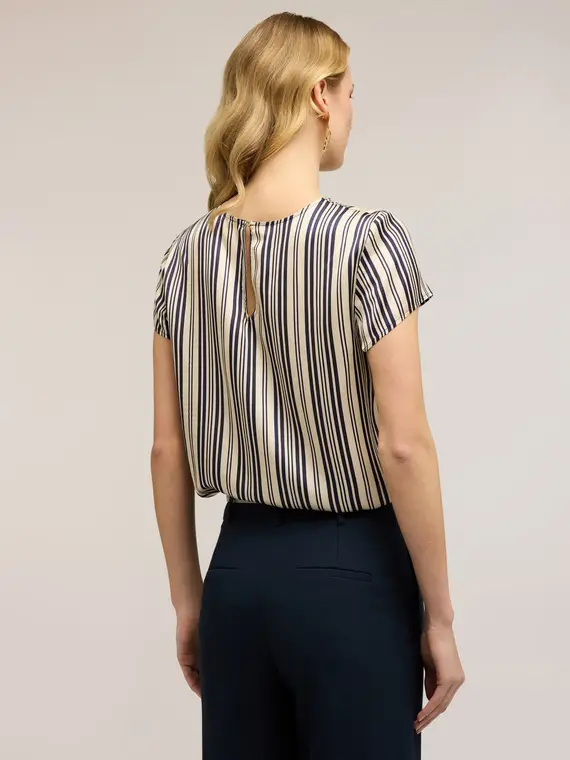 Blusa in raso con fantasia a foulard Donna, Blu miniatura 2