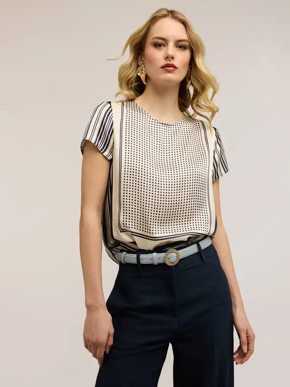 Blusa in raso con fantasia a foulard Donna, Blu miniatura 3