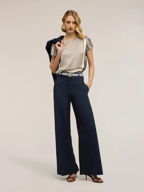 Blusa in raso con fantasia a foulard Donna, Blu