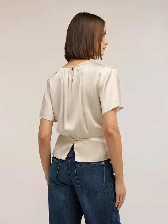 Blusa in raso con fascia Donna, Bianco miniatura 2