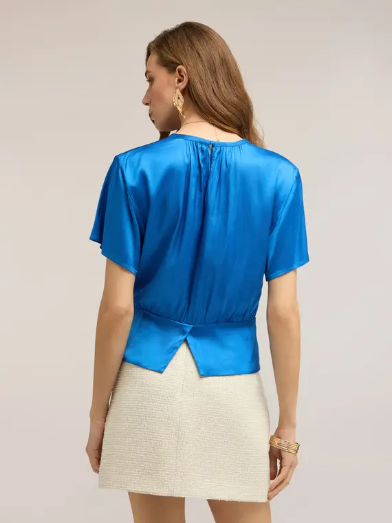 Blusa in raso con fascia Donna, Bluette miniatura 2