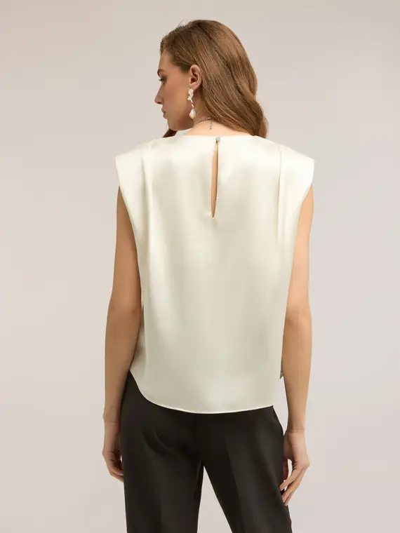 Blusa in raso con spalline Donna, Bianco miniatura 2
