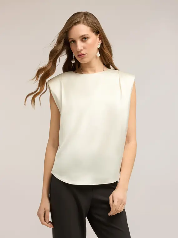 Blusa in raso con spalline Donna, Bianco miniatura 3