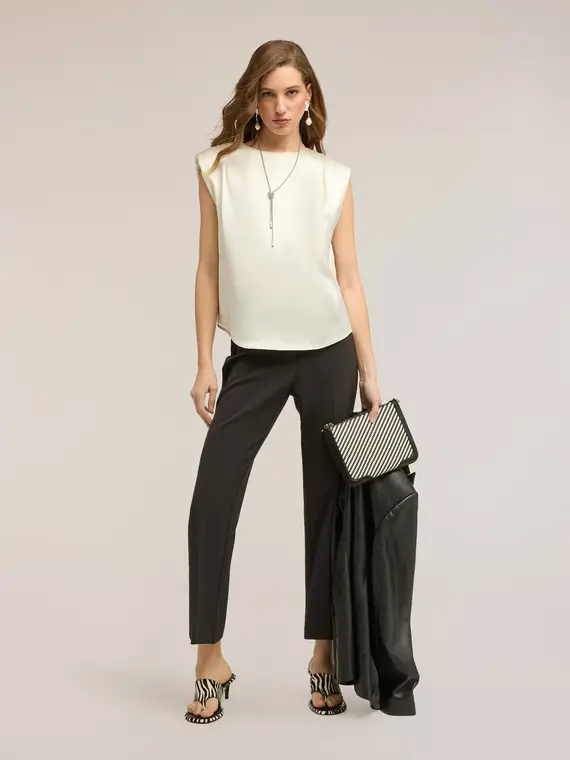 Blusa in raso con spalline Donna, Bianco