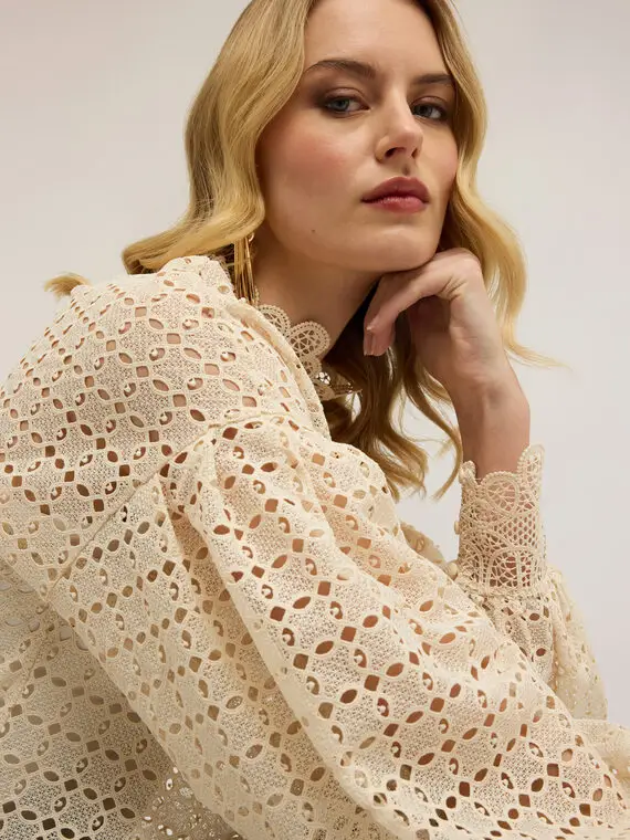 Blusa in sangallo traforato Donna, Bianco miniatura 3