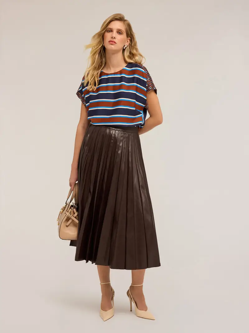 Blusa kimono fantasia a righe Donna, Blu