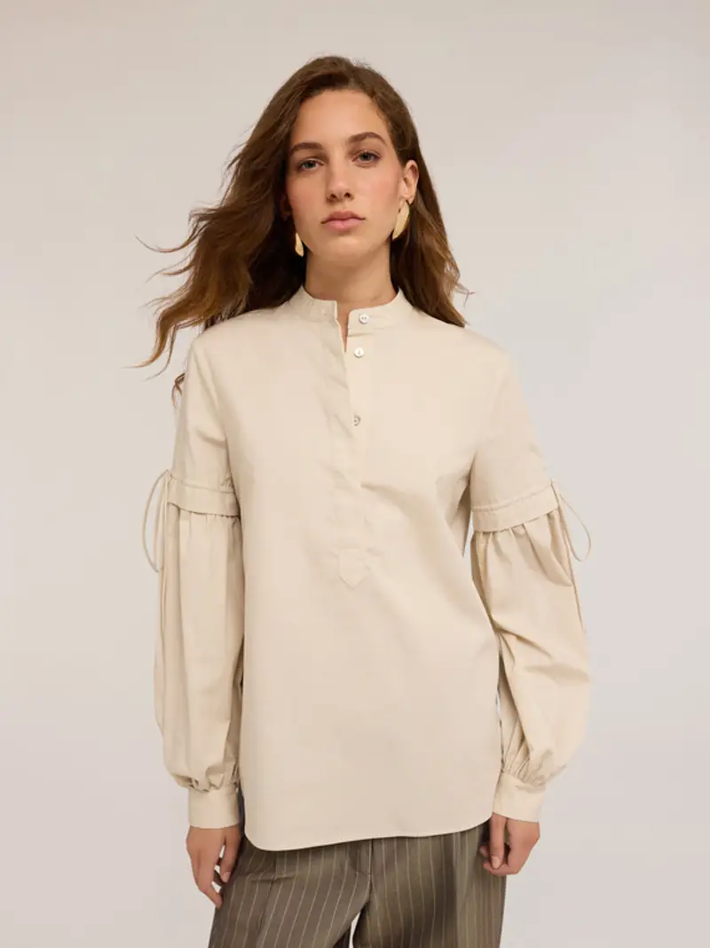 Blusa over con maniche arricciate Donna, Beige