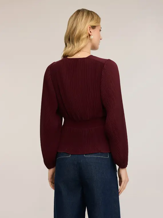 Blusa plissé in georgette con scollo a V Donna, Bordeaux miniatura 2