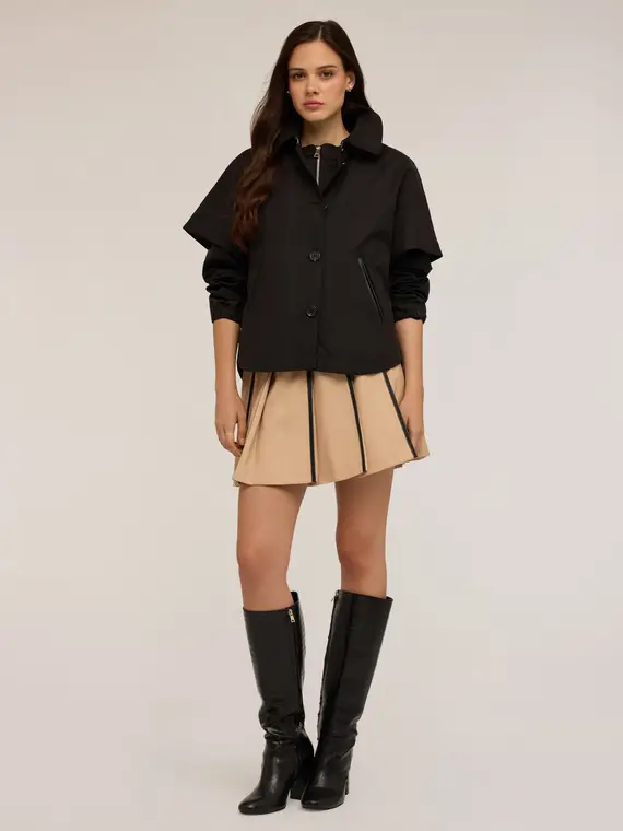 Bomber in raso con cappa staccabile Donna, Nero miniatura 3