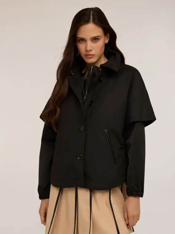 Bomber in raso con cappa staccabile Donna, Nero