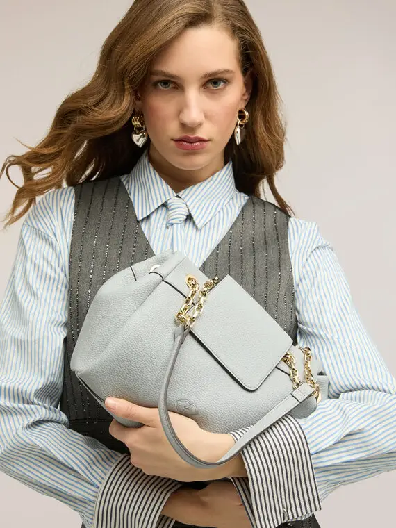 Borsa a spalla con catena dorata Donna, Azzurro