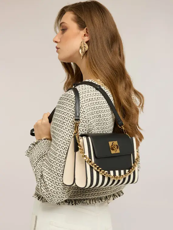 Borsa a tracolla con righe e catena Donna, Bianco