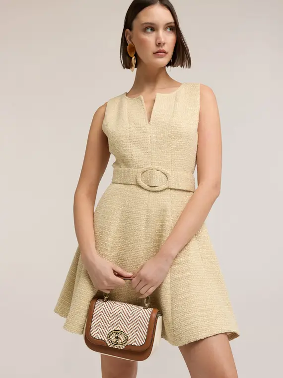 Borsa a tracolla effetto rafia Donna, Marrone