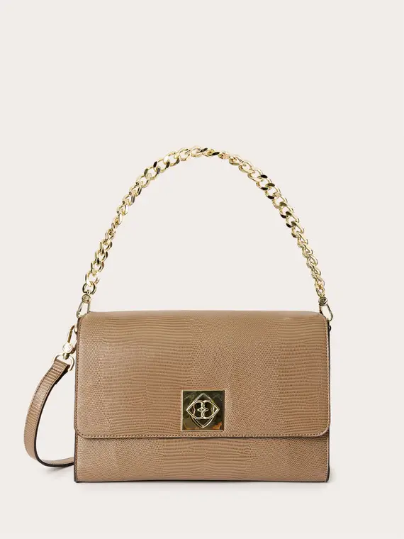 Borsa tracolla con catena e nottolino Donna, Beige miniatura 2