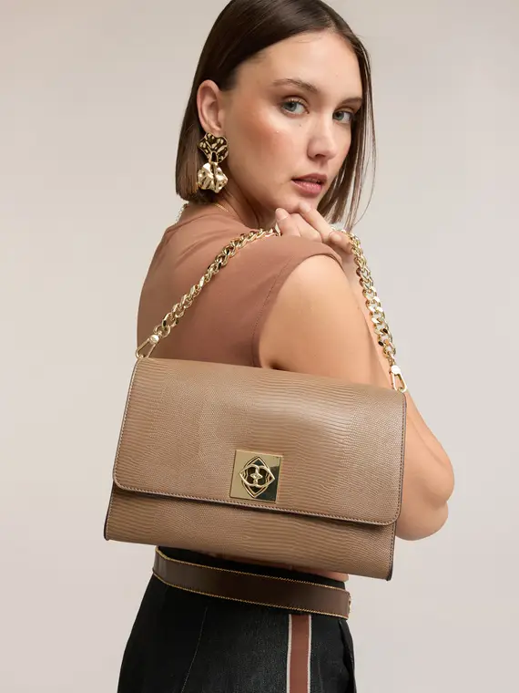 Borsa tracolla con catena e nottolino Donna, Beige