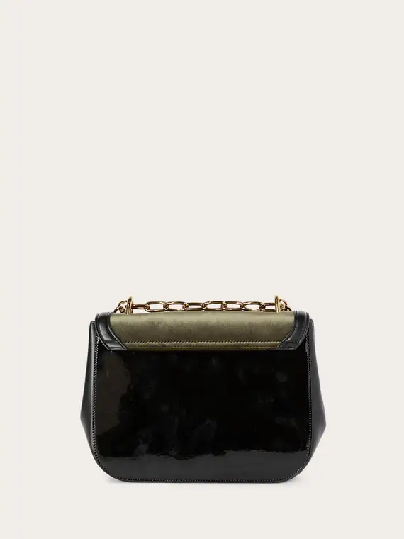 Borsa tracolla in tessuto spalmato e velluto Donna, Verde militare miniatura 3