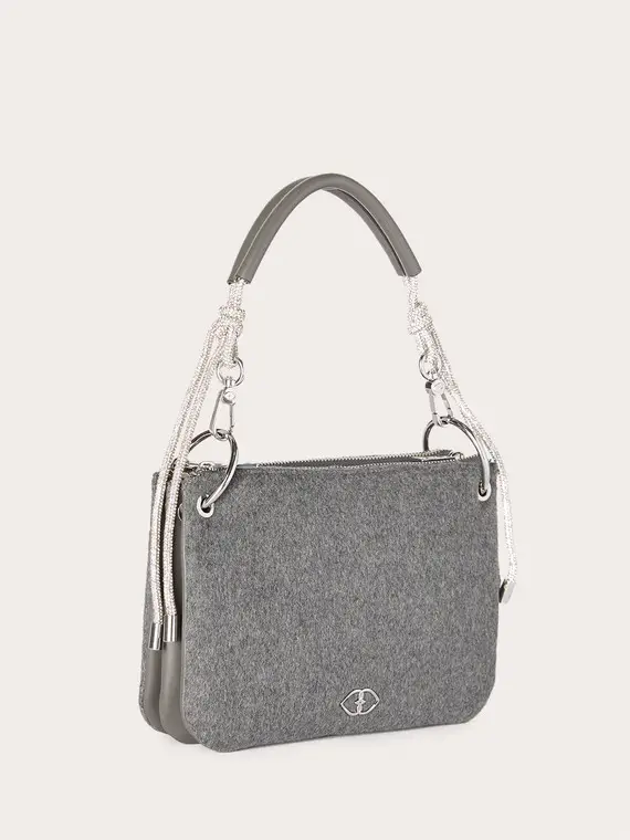 Borsa twins in tessuto spalmato e panno Donna, Grigio miniatura 3
