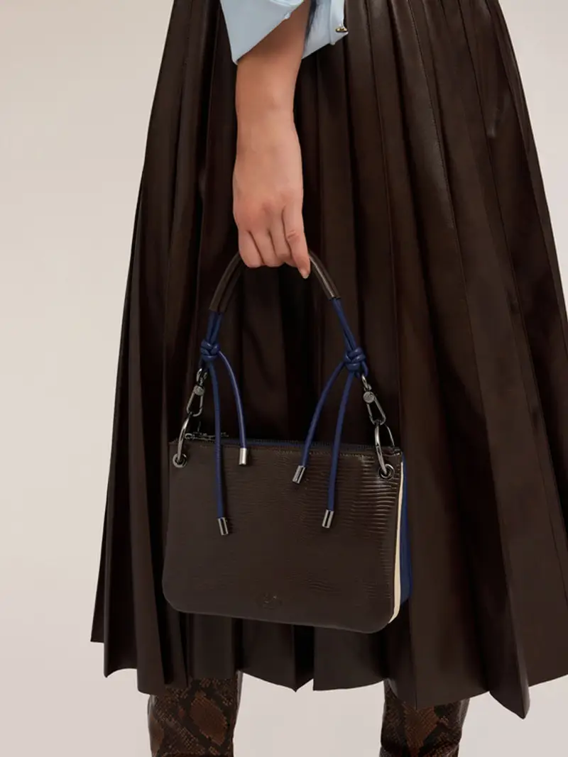 Borsa twins in tessuto spalmato effetto pitone Donna, Marrone