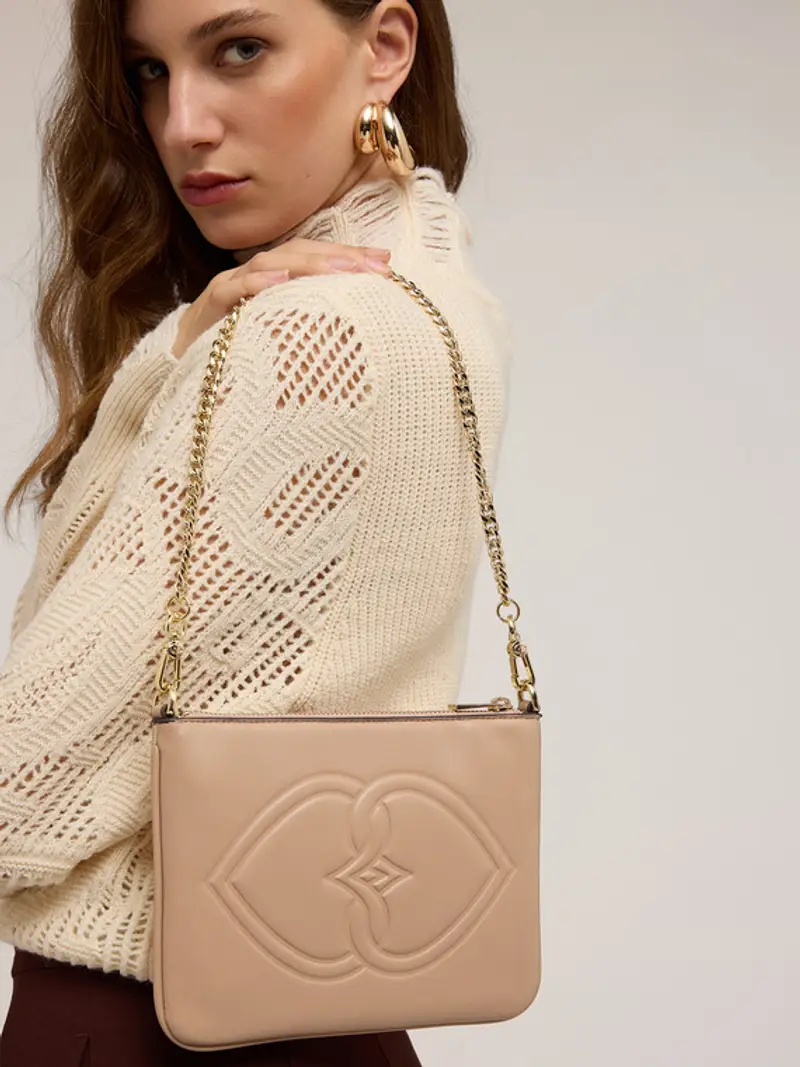 Busta piatta in tessuto spalmato Donna, Beige