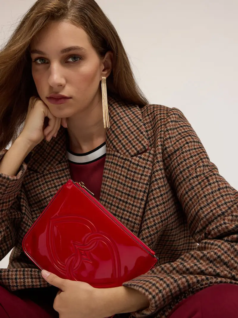 Busta piatta in tessuto spalmato lucido Donna, Rosso