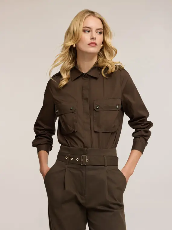 Camicia a body military Donna, Verde militare