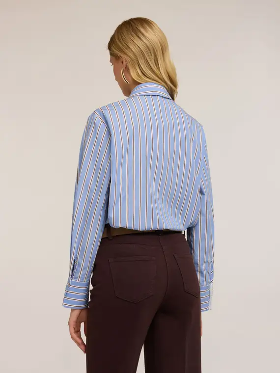 Camicia a righe con cravatta strass Donna, Azzurro miniatura 2