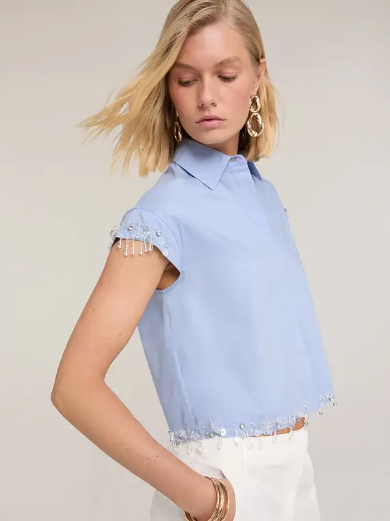 Camicia boxy in popeline con pietre Donna miniatura 3