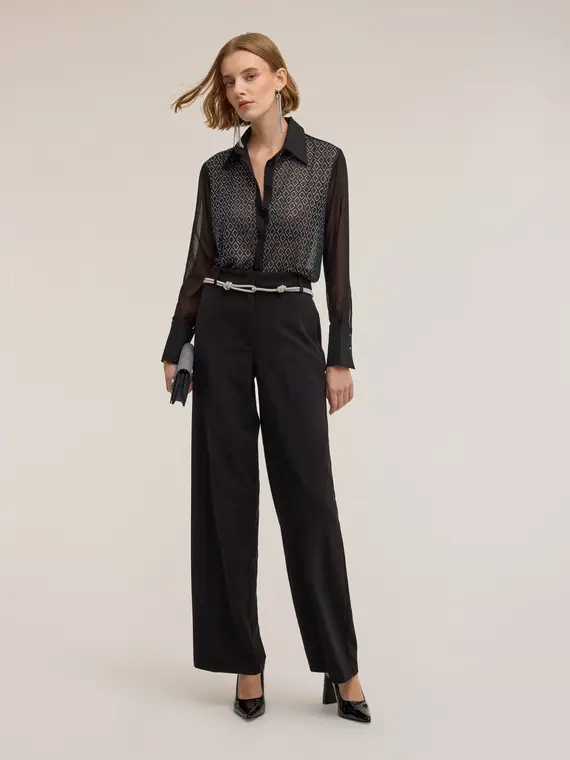 Camicia con applicazione geometrica di strass Donna, Nero miniatura 3