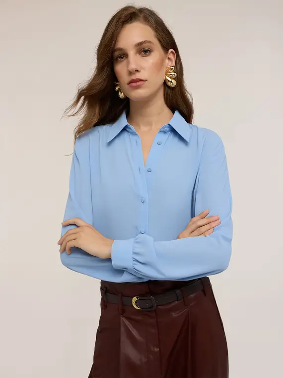 Camicia con bottoni foderati Donna, Azzurro miniatura 3