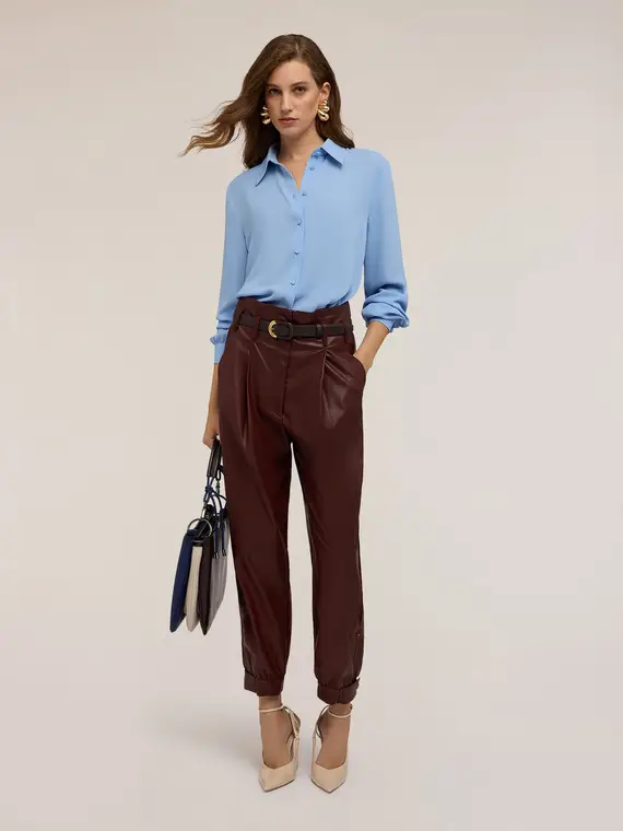 Camicia con bottoni foderati Donna, Azzurro