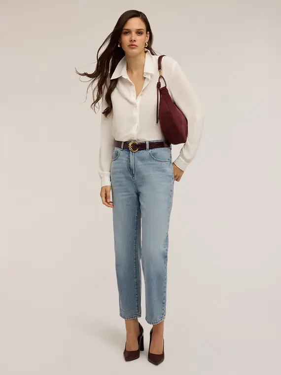 Camicia con bottoni foderati Donna, Bianco miniatura 3