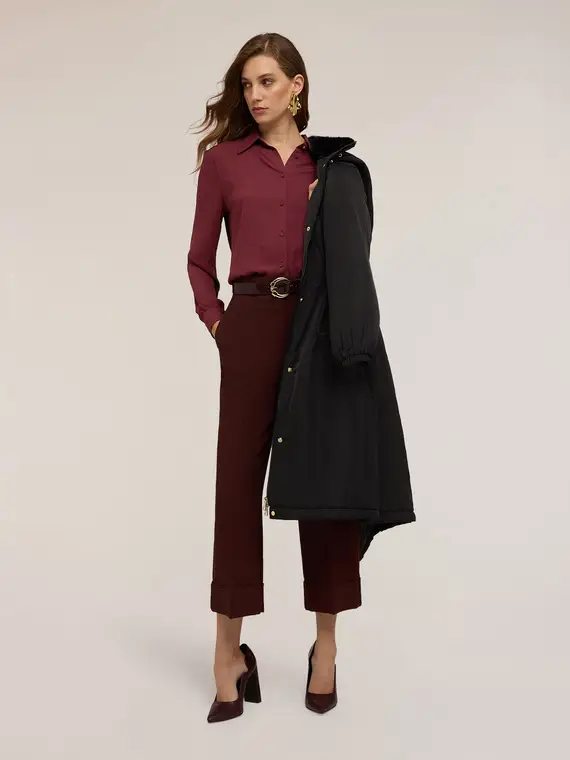 Camicia con bottoni foderati Donna, Bordeaux miniatura 3