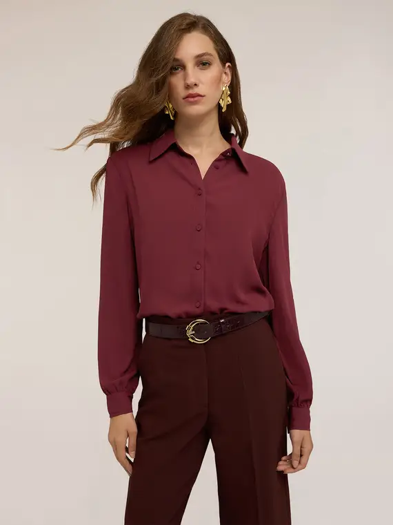 Camicia con bottoni foderati Donna, Bordeaux