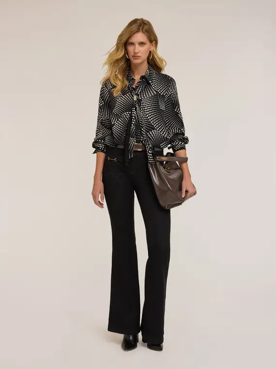 Camicia con cravattina fantasia a cuori Donna, Nero